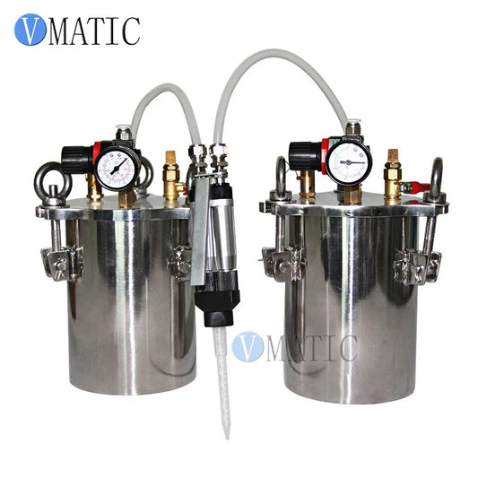 Free Shipping VMATIC Manual Dual Liquid Glue Dispensing Valve Gun With Stainless Steel Air Pressure Tank