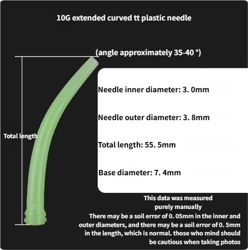 All Plastic Bendable Luer Lock Tips, 10G to 20G Extra Long Curved Dispensing Needles, Ox Horn Design TT Nozzles x 50pcs