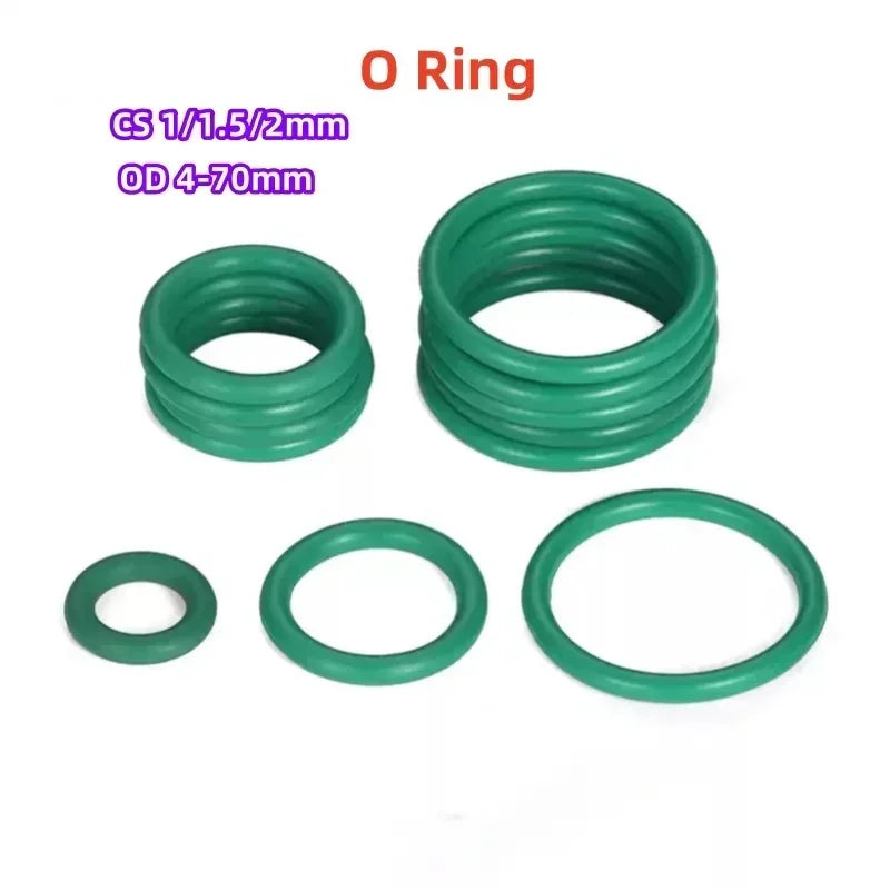 O-ring Green Fluororubber Rubber Sealing Gasket O Ring CS1/1.5/2.0mm Oil Resistant Acid Alkali Resistant O-Ring Kit