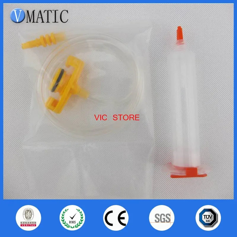 Free Shipping 10 Sets Glue Dispensing Pneumatic Syringe 55cc 55ml Barrel Adapter Assembly & Syringe Barrel