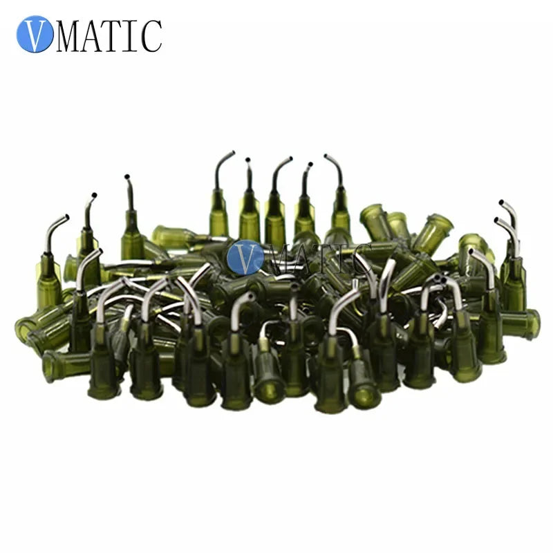Free Shipping 100Pcs 14G Olive 0.5'' 45 Degree Bend Bent Dispensing Needle Tips 1/2 Inch
