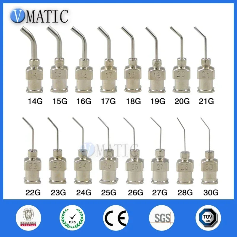 Industrial 45° Bent Dispensing Needle 1/2" 10-30G | 12PCS 304 Stainless Steel Blunt Tip for Adhesive/Silicone/Sealant Applicatio