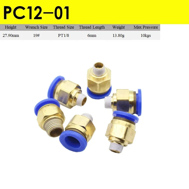 5pcs Fast Twist Pneumatic 6mm 8mm 10mm 12mm Tube To PC4PC6PC8PC10PC12-M5 Male Thread Stainless Steel Pipe Fittings Connector