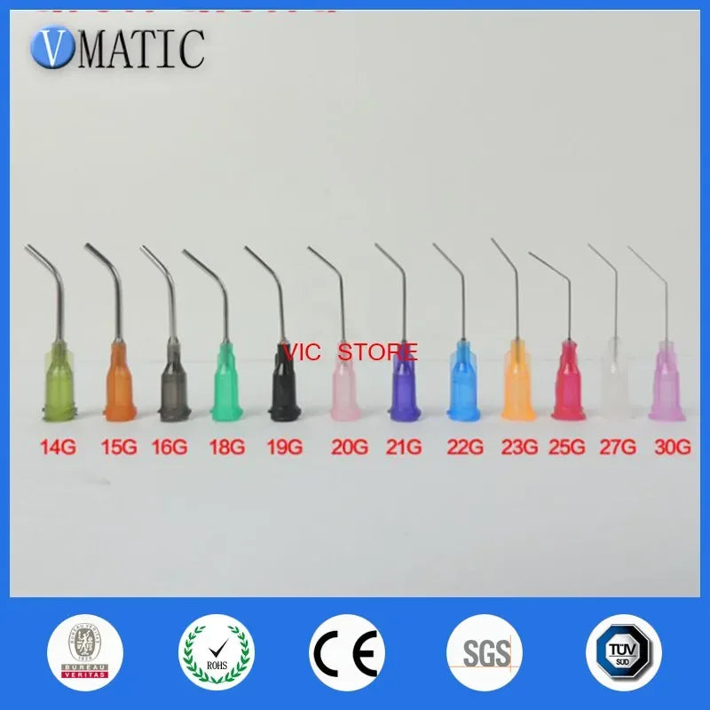 Mixed Pack 45 degree Bent 14-30G 1 inch TE Bent Luer lock  Dispensing Syringe Tips w/ 1-inch dispense Needle Glue Adhesive
