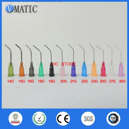 Mixed Pack 45 degree Bent 14-30G 1 inch TE Bent Luer lock  Dispensing Syringe Tips w/ 1-inch dispense Needle Glue Adhesive