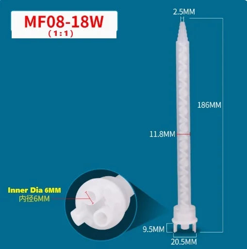 MF08-18 Static Mixing Tube for Two-Part Adhesives, Bayonet Mount, 18 Helical Elements - Dispensing Consumable