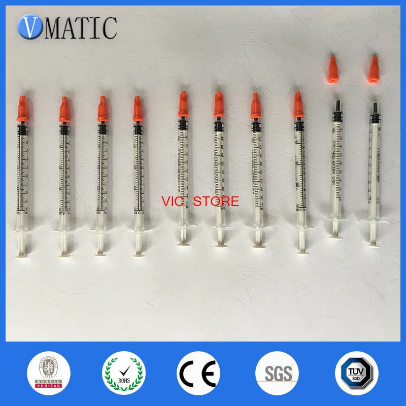 Free Shipping Non Sterilized 10Pcs Clear 1cc/ml Plastic Manual Syringe With Orange Syringe Cap/Stopper