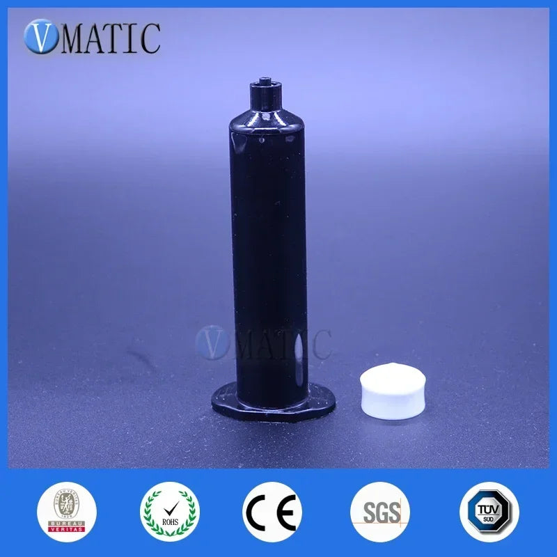 Industrial Pneumatic Dispenser 500 Sets Bulk Pack | 30ml Black Polypropylene Syringe with Tip Stopper & Piston