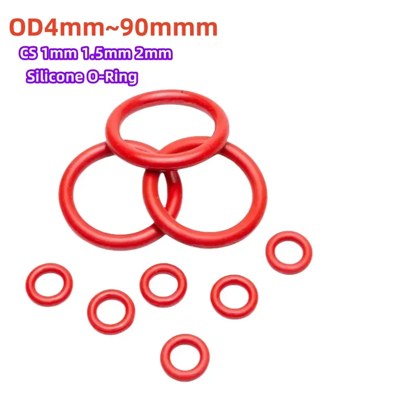 CS1mm 2mm 2.4mm Red Silicone O Ring Thickness Washers Gasket Food Grade Sealing Waterproof Insulated Rubber Silicon o-rings