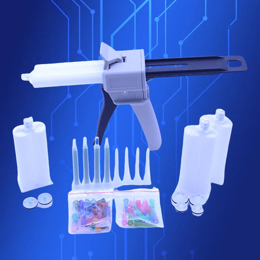 ‌50ml AB Glue Dispenser Kit | Dual Ratio 2:1 & 1:1 Manual Gun with Mixing Nozzles for Industrial/Electronics/Auto Fast Ship‌