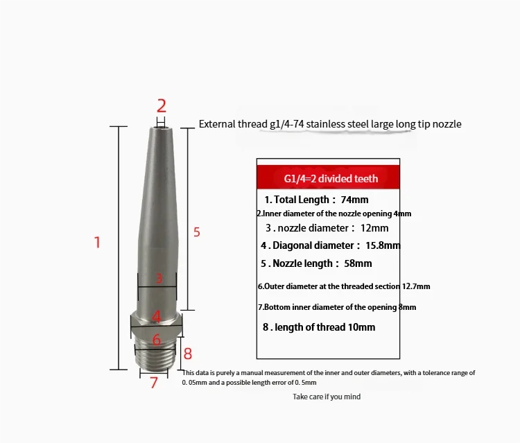 Free Shipping Stainless Steel Long Pointed Straight Jet Pressure Washer Nozzle Tip - External Thread Fast Fitting Adapter