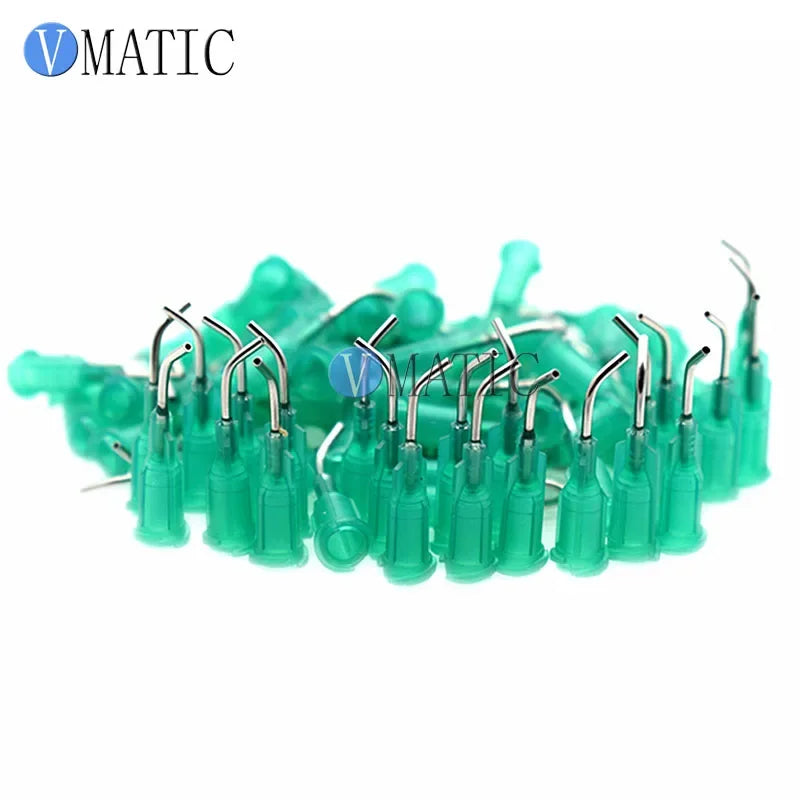 Free Ship 100Pcs Quality 18G Green 0.5" Length 45 Degree Bend Bent Blunt End Stainless Steel Dispensing Needles 1/2 Inch