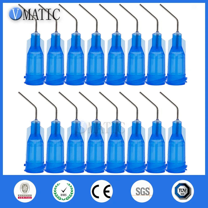 Free Shipping 100Pcs 22G Blue 0.5'' Tubing 45 Degree Bent Best Quality Glue Syringe Needle 1/2 Inch