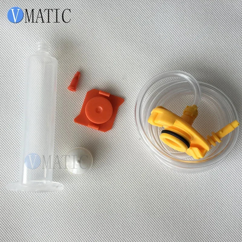 Free Shipping 10 Sets Glue Dispensing Pneumatic Syringe 55cc 55ml Barrel Adapter Assembly & Syringe Barrel