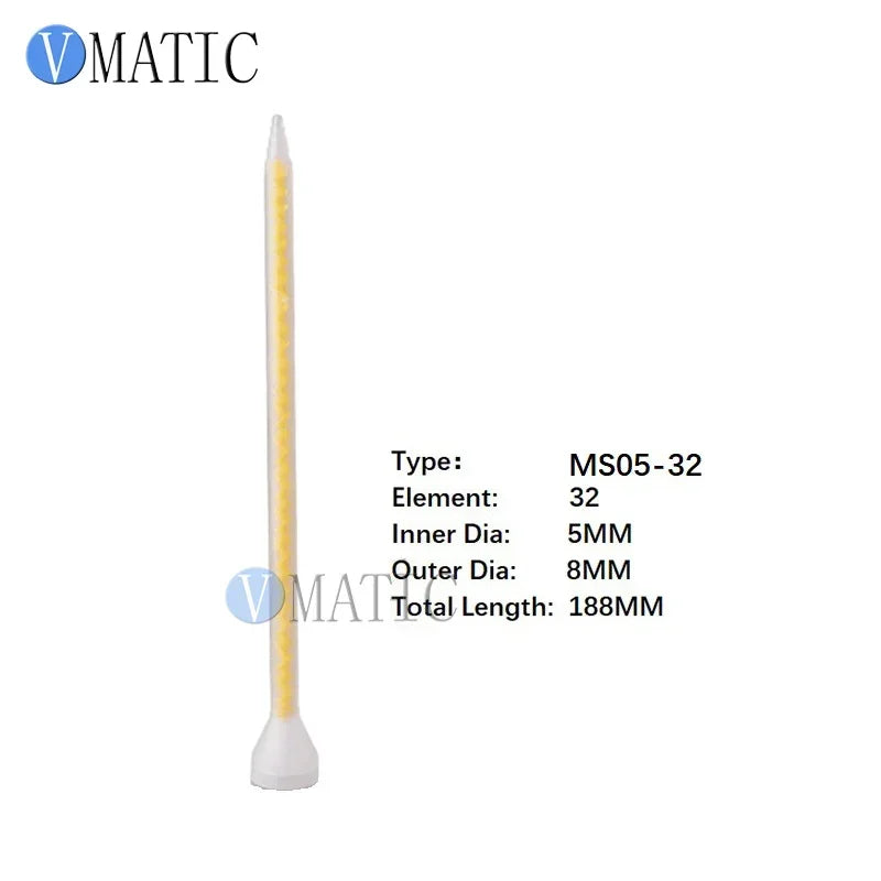 ‌MS 05-32 Static Mixer Nozzles 5-Pcs | 32-Blade Two-Part Epoxy Mixing Tips with High-Visibility Yellow Core (Engineering Plastic