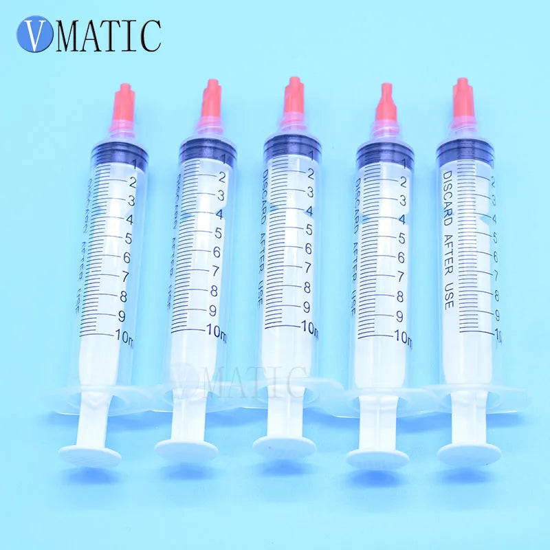 Free Shipping 10Sets 10ml/cc Plastic Syringe With Red Luer Lock Syringe Tip Cap Stopper
