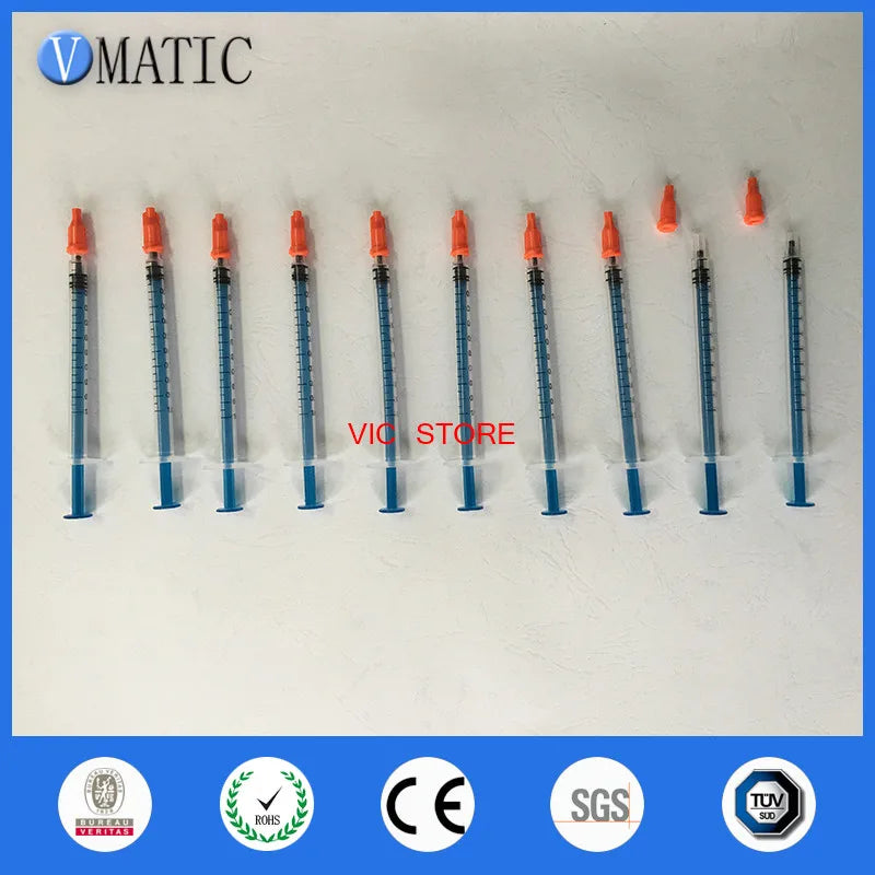 Free Shipping Non Sterilized 10 Pcs Plastic Manual Syringes 1cc 1ml With Orange Color Syringe Cap/Stopper