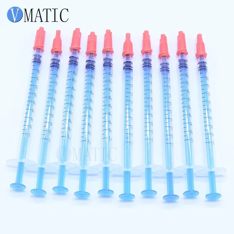 Industrial 1ml Syringe 10PCS/Lot with Red Tip Caps Dispensing for Epoxy, Silicone & UV Resin