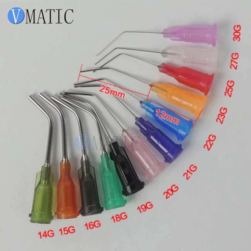 Mixed Pack 45 degree Bent 14-30G 1 inch TE Bent Luer lock  Dispensing Syringe Tips w/ 1-inch dispense Needle Glue Adhesive