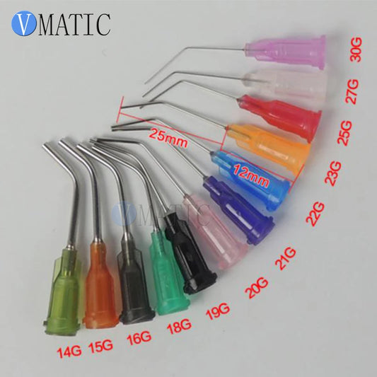 Mixed Pack 45 degree Bent 14-30G 1 inch TE Bent Luer lock  Dispensing Syringe Tips w/ 1-inch dispense Needle Glue Adhesive