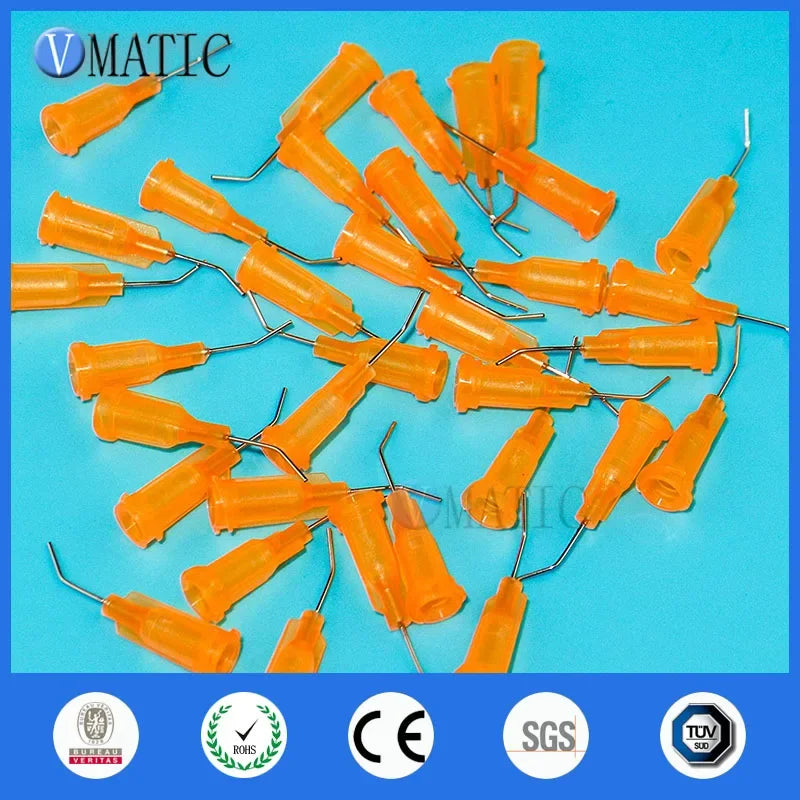 100PCS Free Ship 23G Orange 0.5"tubing, 45degree bend TE Premier Bent Dispensing Tips Blunt End Stainless Steel Dispensing Tips