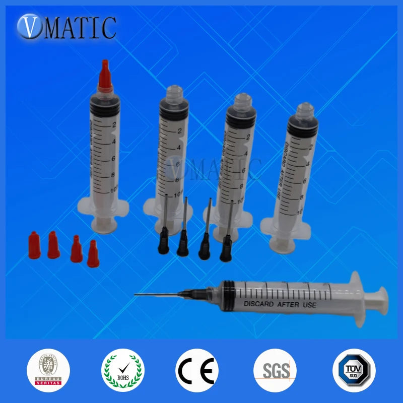 ‌5x5x5 Dispensing Kit: 16G 25mm Industrial Needles + 10ml Transparent Syringes + Red Caps (Anti-Leak Set) for Nail Art/Epoxy Res