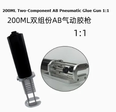 Large Bore Pneumatic AB Dispenser Gun - High Capacity (200-490ml) for Dual Cartridge Glues, Various Mix Ratios