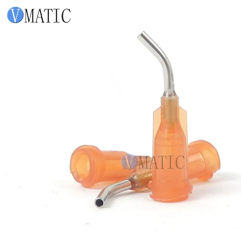 Free Shipping 100Pcs 15G Amber 0.5'' Tubing 45 Degree Bent Chemical Resistant Glue Needle Tip 1/2 Inch