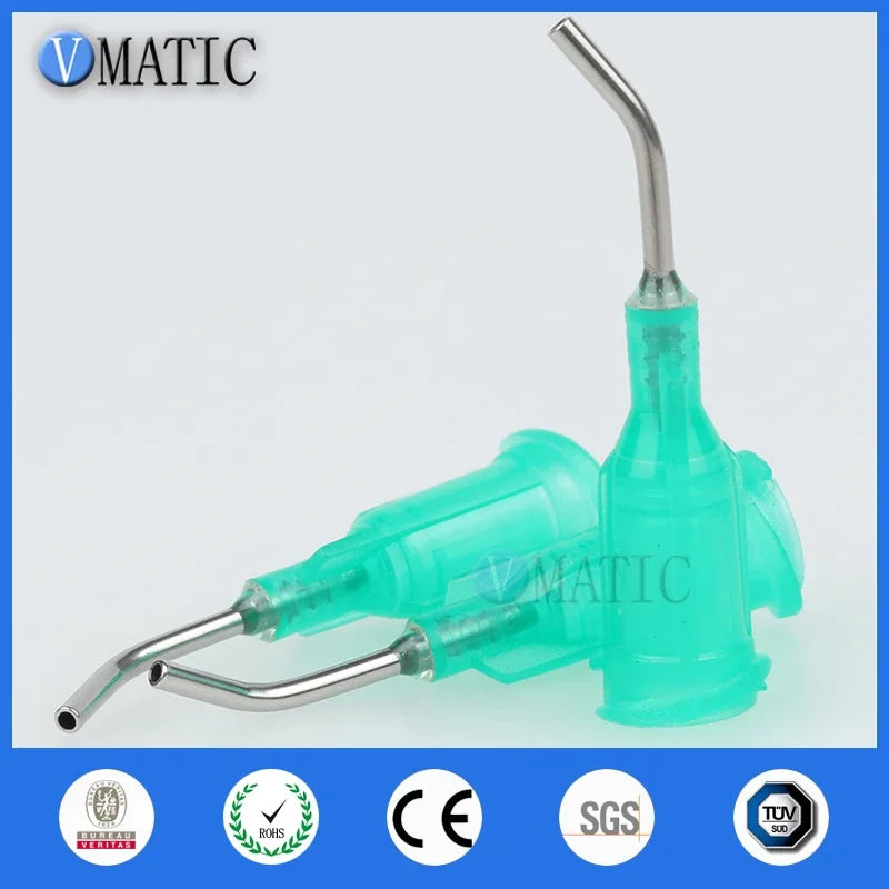 Free Ship 100Pcs Quality 18G Green 0.5" Length 45 Degree Bend Bent Blunt End Stainless Steel Dispensing Needles 1/2 Inch