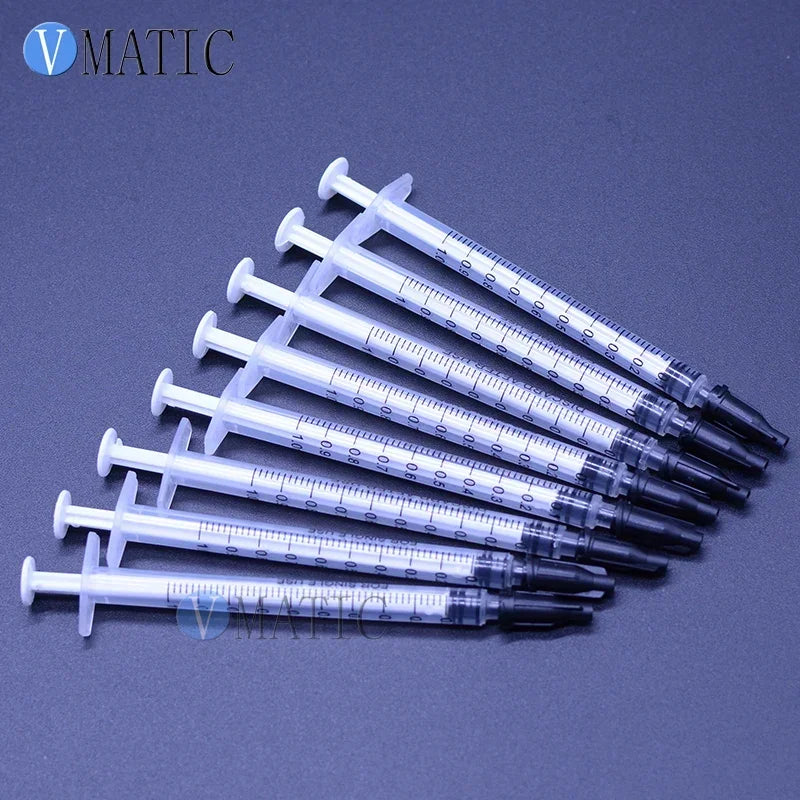10 Sets/Lot Industrial Precision 1ml Syringe with Luer Lock Tip & Caps - for Epoxy, Silicone & High-Viscosity Adhesive Dispensin