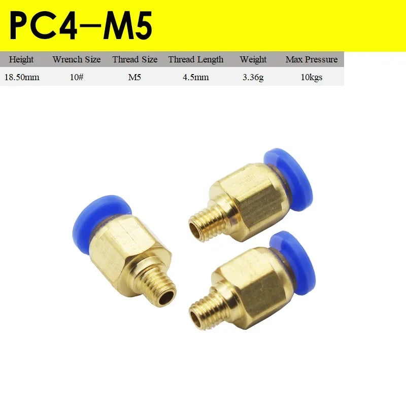 5pcs Fast Twist Pneumatic 6mm 8mm 10mm 12mm Tube To PC4PC6PC8PC10PC12-M5 Male Thread Stainless Steel Pipe Fittings Connector