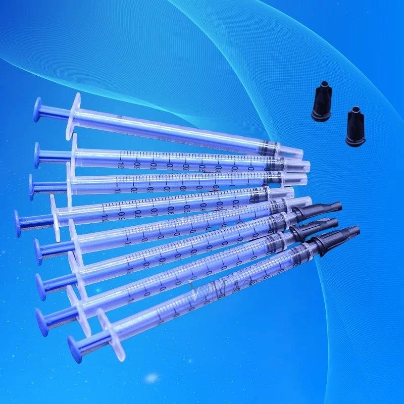 Free Shipping 10Sets 1Ml / 1Cc Blue Syringe + Black Syringe Cap Stopper