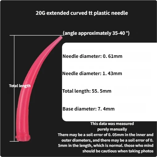 All Plastic Bendable Luer Lock Tips, 10G to 20G Extra Long Curved Dispensing Needles, Ox Horn Design TT Nozzles x 50pcs