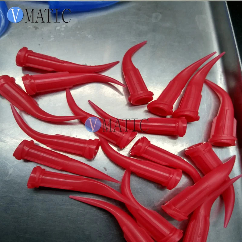 Free Shipping Quality 100pcs 25G Red TT Tapered Bend Dispensing Needle Tips