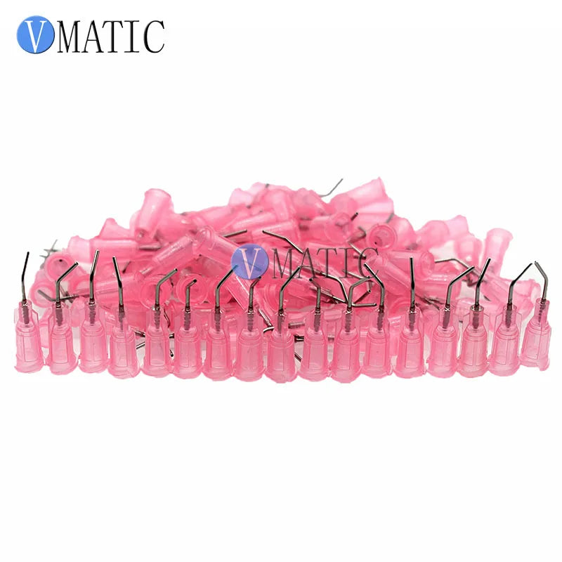 High Quality 100Pcs 20G Pink Color 0.5'' 45 Degree Bent Glue Adhesive Dispensing Needle Tips 1/2 Inch