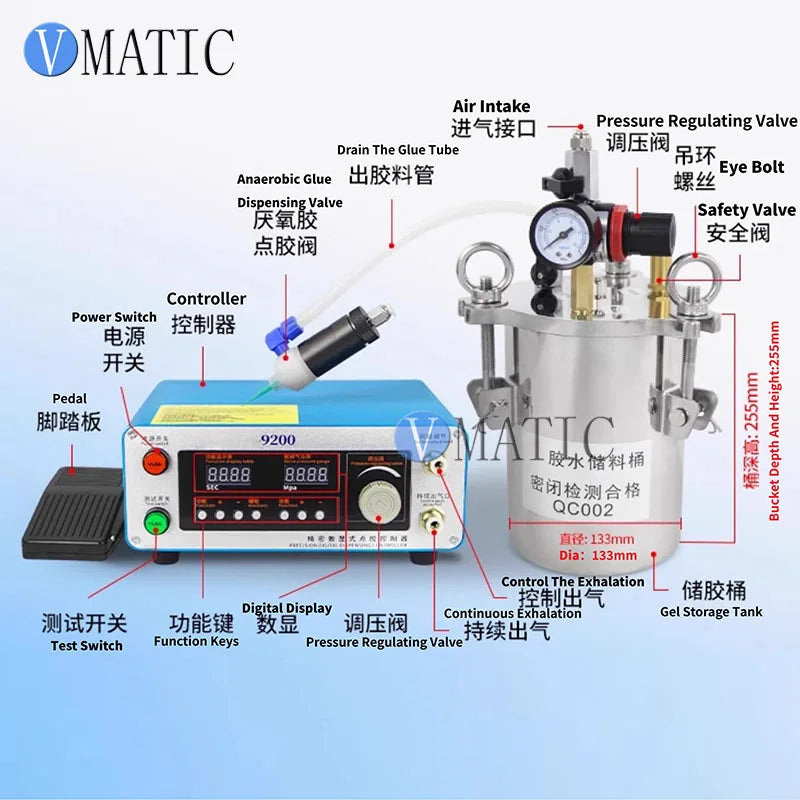 Digital Display Glue Dispenser VC70T with Instant Shut-off | Precision Plunger Dispenser for Sealant & Anaerobic Adhesives