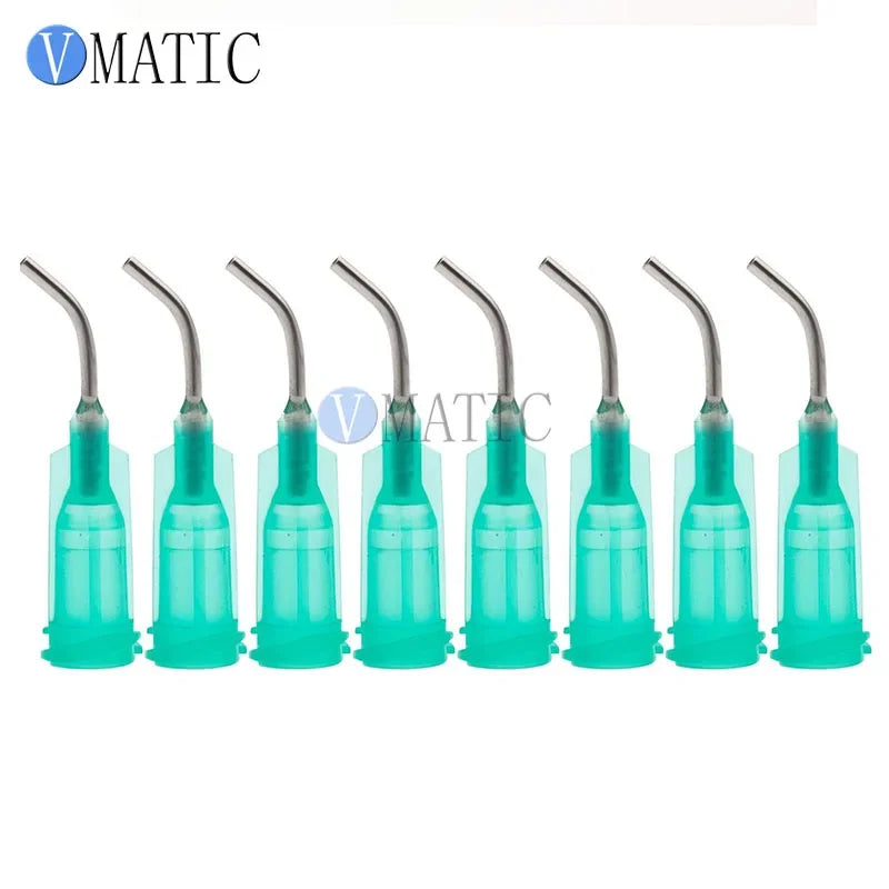 Free Ship 100Pcs Quality 18G Green 0.5" Length 45 Degree Bend Bent Blunt End Stainless Steel Dispensing Needles 1/2 Inch