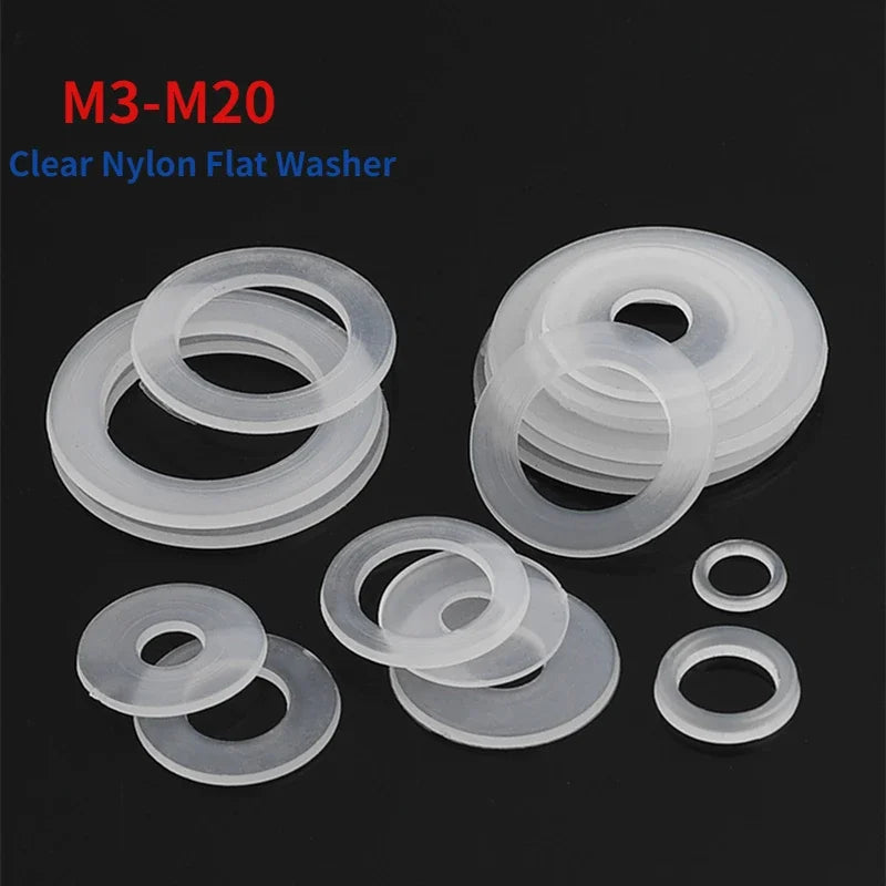 M3 M3.5 M4 M5 M6 M8 M10 M12 M14 M16 M18 M20 Clear Nylon Flat Washer PE Plastic Screw Gasket Insulation Spacer Seals Rings