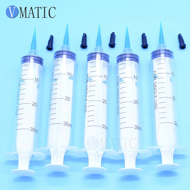 Free Shipping 6 Sets Liquid Syringes 30ml/cc 22 Gauge + 6Pcs Glue Dispensing Tips And Black Syringe Caps