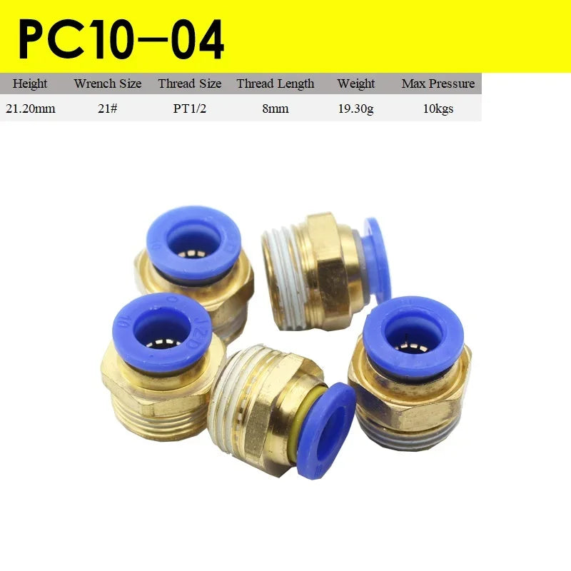 5pcs Fast Twist Pneumatic 6mm 8mm 10mm 12mm Tube To PC4PC6PC8PC10PC12-M5 Male Thread Stainless Steel Pipe Fittings Connector