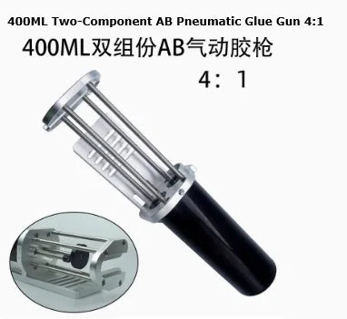 Large Bore Pneumatic AB Dispenser Gun - High Capacity (200-490ml) for Dual Cartridge Glues, Various Mix Ratios