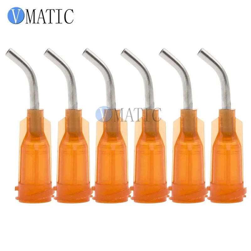 Free Shipping 100Pcs 15G Amber 0.5'' Tubing 45 Degree Bent Chemical Resistant Glue Needle Tip 1/2 Inch