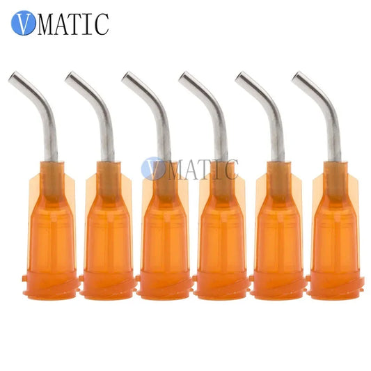 Free Shipping 100Pcs 15G Amber 0.5'' Tubing 45 Degree Bent Chemical Resistant Glue Needle Tip 1/2 Inch