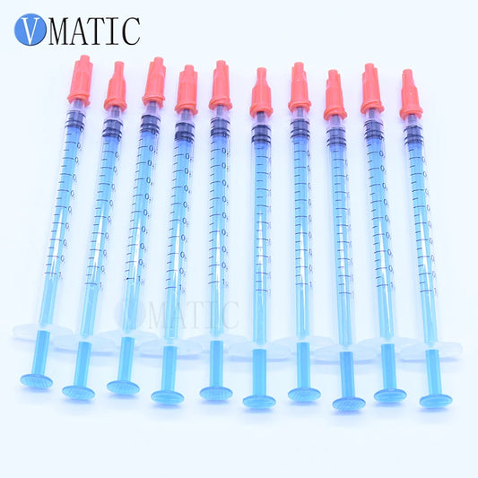High Quality Fast Selling 10 sets Plastic Dispensing Blue Syringes 1cc/1ml + red tip cap