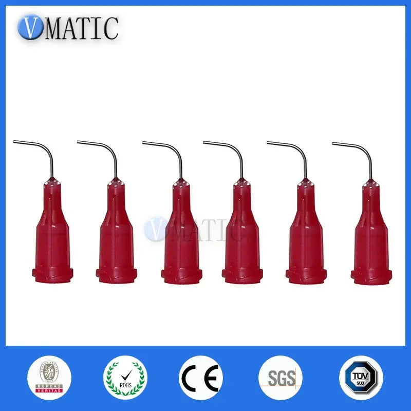 Free Shipping 100 Pcs 25G Red Color 0.5'' Length 90 Degree Bend Bent Dispensing Needle Tips 1/2 Inch