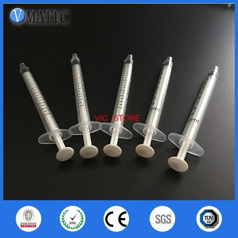 Free Shipping 10 Sets Dispensing Plastic Manual Syringes 1cc/ml With White Plunger With Black Cap/Stopper