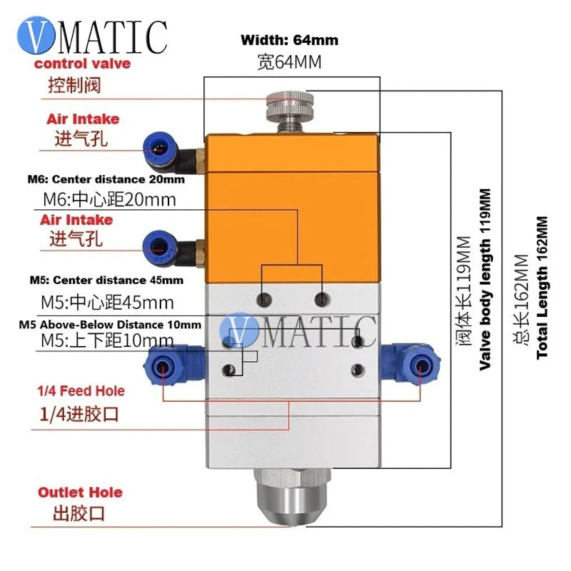 VC-63AB Thimble Type High Flow Dispensing Valve 1:1 Two-Component, Medium-Low Viscosity, High-Pressure Resistant Mixing Valve