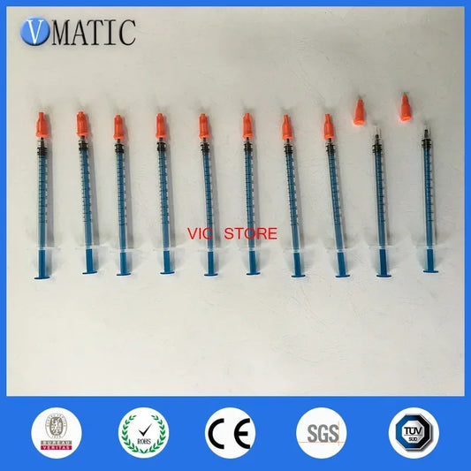 Free Shipping Non Sterilized 10 Pcs Plastic Manual Syringes 1cc 1ml With Orange Color Syringe Cap/Stopper