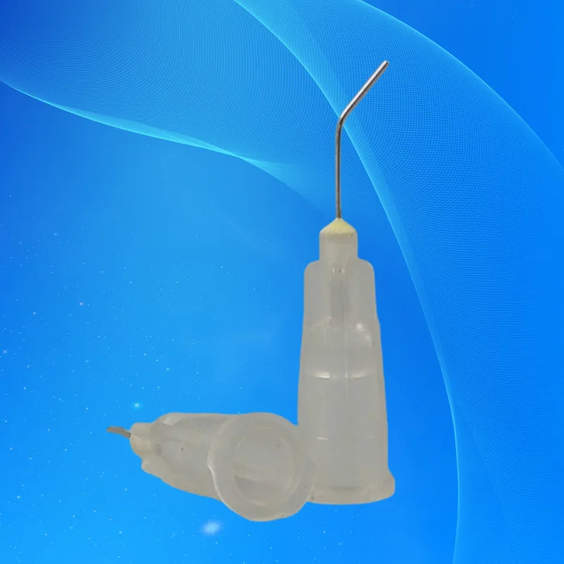Precision Dispensing Needles 27Gx0.5"(0.4mmx12.7mm) Lock Tips 45° Bent for SMD Epoxy  (Pack of 100)