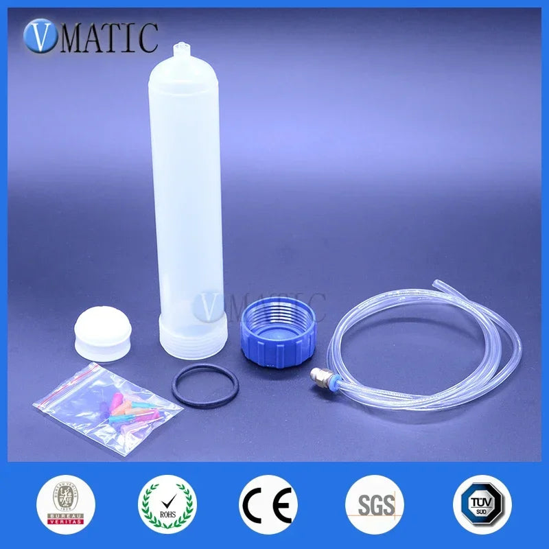 High Quality 200 Cc / Ml Vol Luer Lock Tip Glue Dispensing Pneumatic Syringe Barrel With Adapter